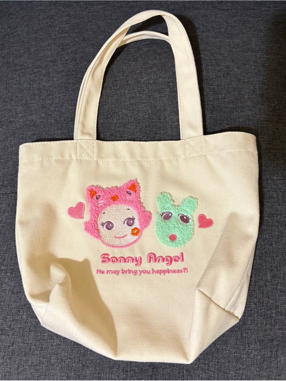 Cream Canvas Tote Bag with Pink & Mint Appliqué